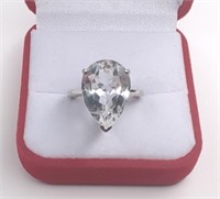 Sterling Silver White Sapphire Pear Cut Ring