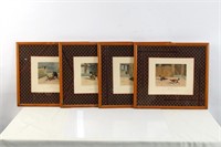 Cockfighting scene- lithos set of 4 framed