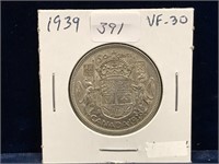 1939  Can Silver 50 Cent Piece  VF30