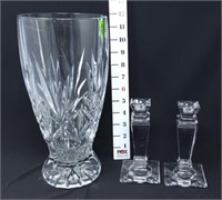 Lead Crystal Flower Vase & Column Candleholders