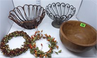 Bamboo & Wire Baskets, Wooden Bowl & Candle Rings