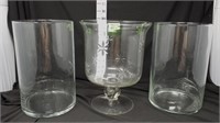 (3) Clear Glass Vases- (1) Etched