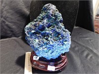 Azurite Stone on wood base - 5" wide by 7" tall -