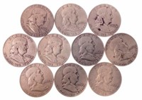 (10) 1952 Benjamin Franklin Silver Half Dollars