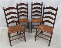 Set of Four Rush Bottom Ladder Back Chairs