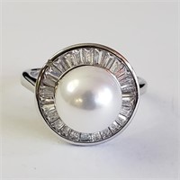 $200 Silver Freshwater Pearl CZ Ring