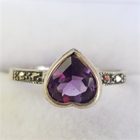 $100 Silver Amethyst Marcasite Ring