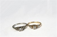 Two diamond set 14k gold engagement rings