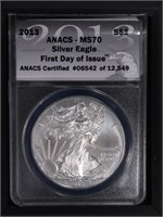 2013 $1 American Silver Eagle ANACS MS70 FDOI