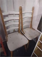 (2) Ladder Back White Painted Wood Chairs