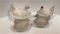 Lot of four nesting hen candy dishes in various