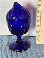 Cobalt blue covered candy dish