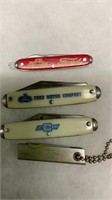 3 Ford Adv & 1 GM Pocket Knives