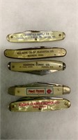 5 Vtg Adv Pocket Knives