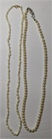 2 ladies 14k gold pearl necklaces. One white gold