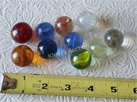 10 Vtg Shooter Marbles Rare Red Hand Mades, Foldee