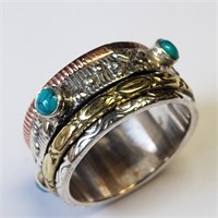 $200 Multi-Toned Sterling Silver Spinning Ring