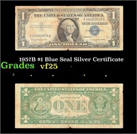 1957B $1 Blue Seal Silver Certificate Grades vf+