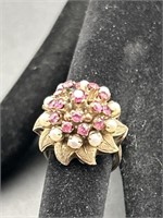 10k Gold Ruby & Pearl Ring, Size 6 Total Wt. 6.89g