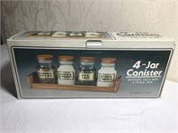 4 Jar Cannister w/ Wood Rack in Original Box