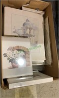 Large box lot of printed watercolors, all the