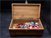 Brass Accented Wood Box & Jewelry Contents