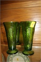 SET OF 4 - GREEN GLASS "GRAPE" DESIGN FOOTED