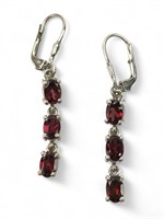 Sterling Silver 3 Oval Faceted Garnet Dangle