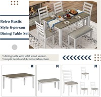 Retro Rustic Style 6-Piece Dining Set Wood Table
