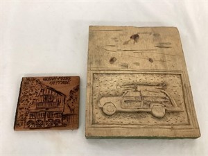 Folk Art Hand Burned and Hand Carved Wood Plaques