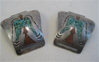 NA SS Turquoise & Coral Inlay Watch Band Tips