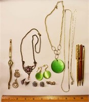 LOT - COSTUME JEWELRY, STERLING NECKLACES, BULOVA