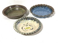 3 Pottery Pie Plates; Hillcreek Pottery