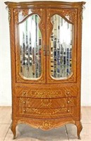 Antique French Louis Xv Style Inlay Mirror Armoire
