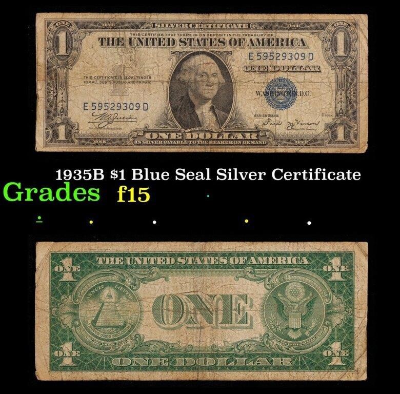 1935B $1 Blue Seal Silver Certificate Grades f+