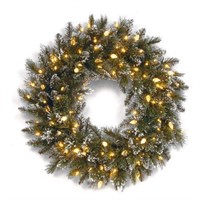 24" Glittery Bristle Pine Wreath with Warm Whit E