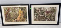 2pc N. CURRIER Puzzle-Theme Framed Litho Reprints