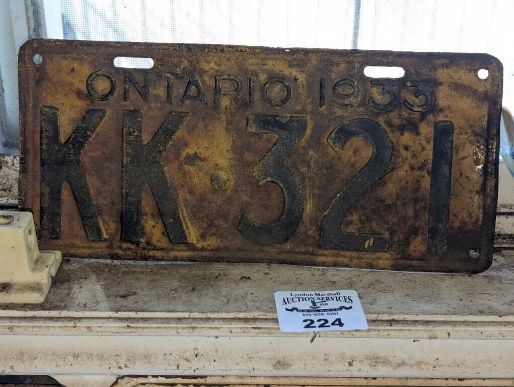 Ontario 1933 License plate