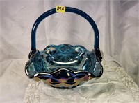 Fenton Blue Iridescent glass basket
