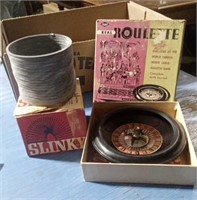 VINTAGE SLINKY IN ORIGINAL BOX & TOY ROULETTE