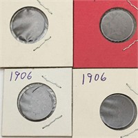 Group Of 4 Indian Head Pennies, 1906 & 1907