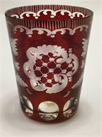 Ruby Cut To Clear Glass Cup