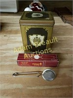 Vintage Tea tin, Windward Trading strainer
