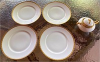 Limoge Laurel Plates and Lidded Sugar Bowl