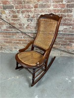 Antique Cane Seat & Back Walnut Rocking Chair