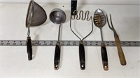 Vintage Black Wooden Handled Kitchen Utensils