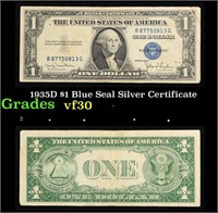 1935D $1 Blue Seal Silver Certificate Grades vf++