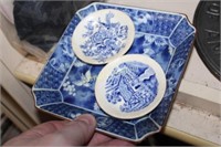 BLUE DECORATED BUTTER PATS - SQUARE TRAY