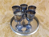 VTG SILVER PLATE CUPS AND TRAY FROM MEXICO