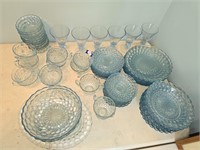 Vtg Anchir Hocking Blue Bubble dish set